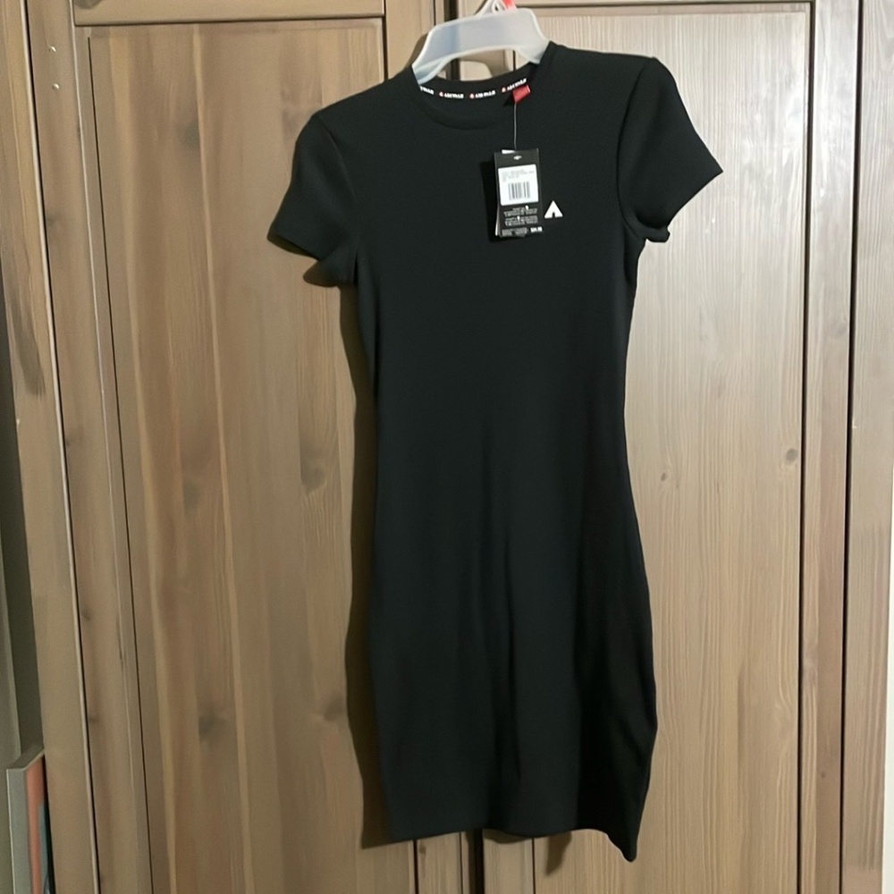 AIRWALK Black Sheath Mini Dress Crew Neck Short Sleeve